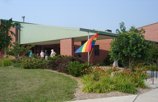 Church Entry with Rainbow Flag